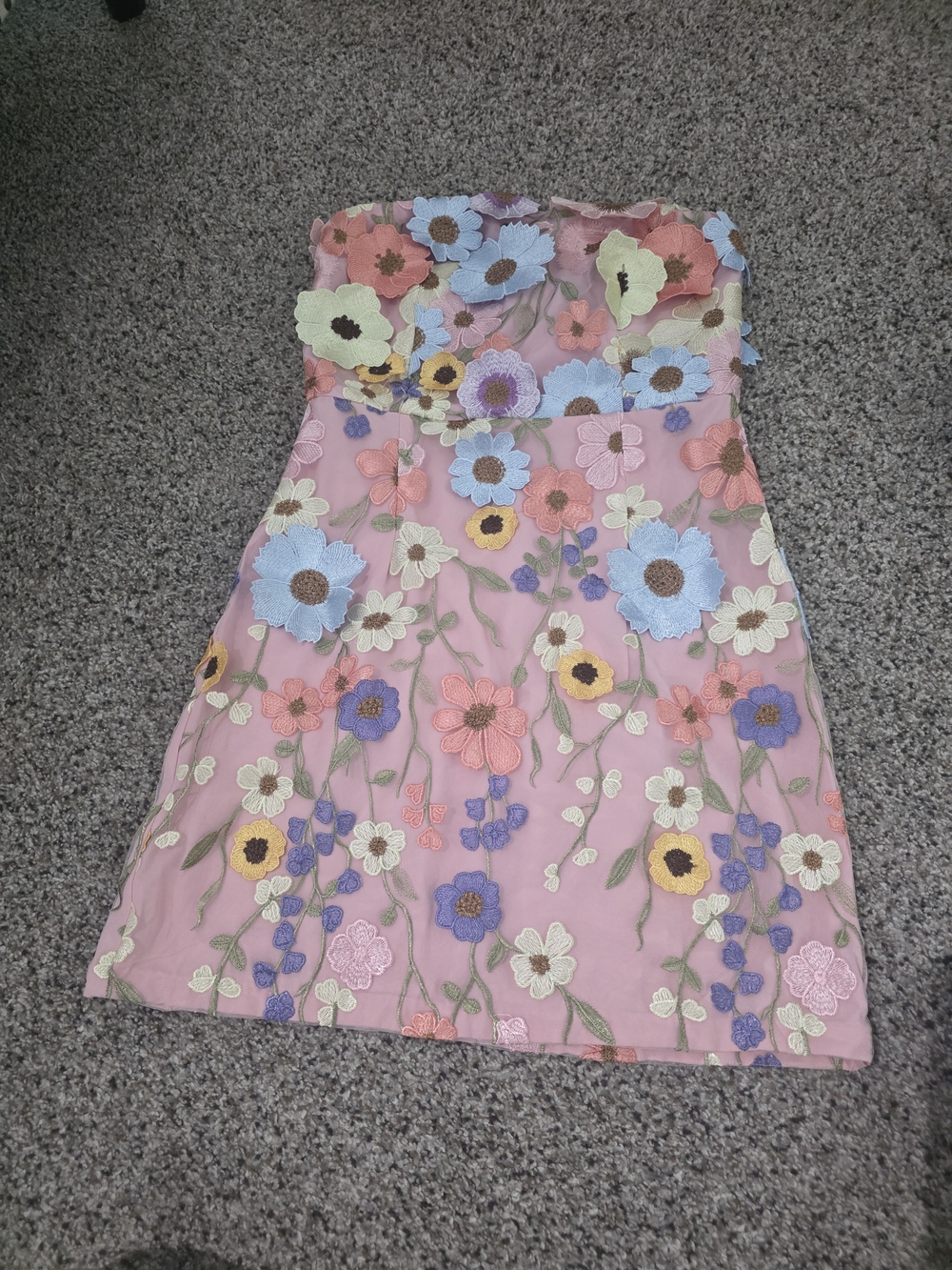 Embellished Pink Floral Boutique Dress Sz LARGE Dimensional Flowers - Picture 4 of 11